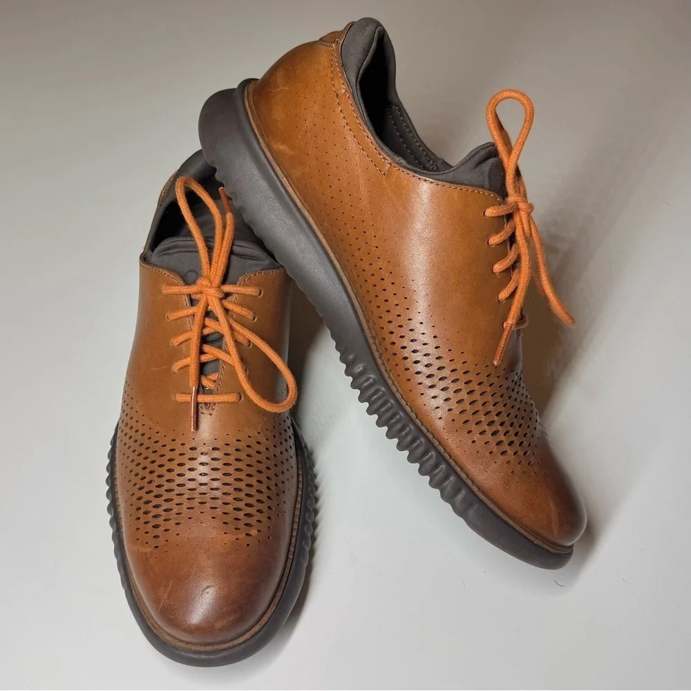 Cole Haan Men's 2.ZEROGRAND Laser Wingtip Oxfords Brown Leather Shoes Size- 8M